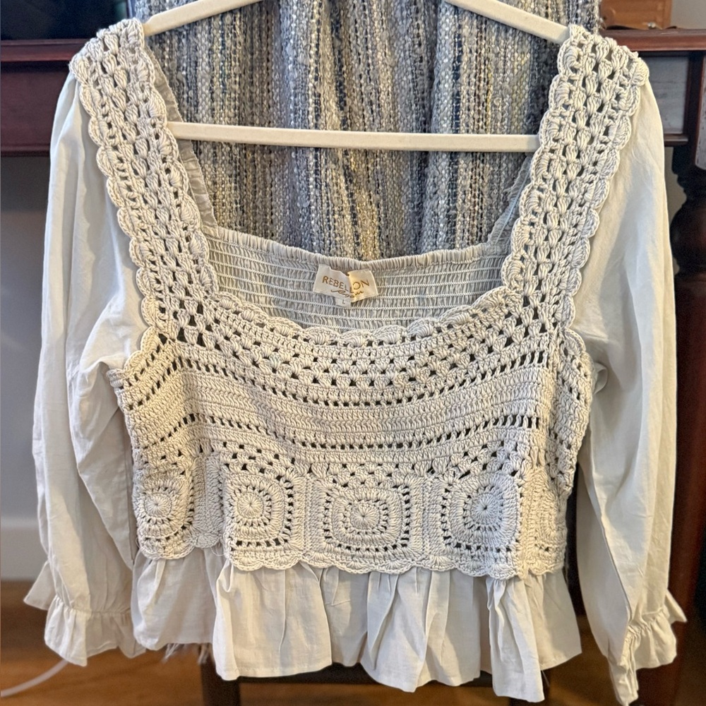Rebellion Ivory/Beige Crochet Lace Blouse